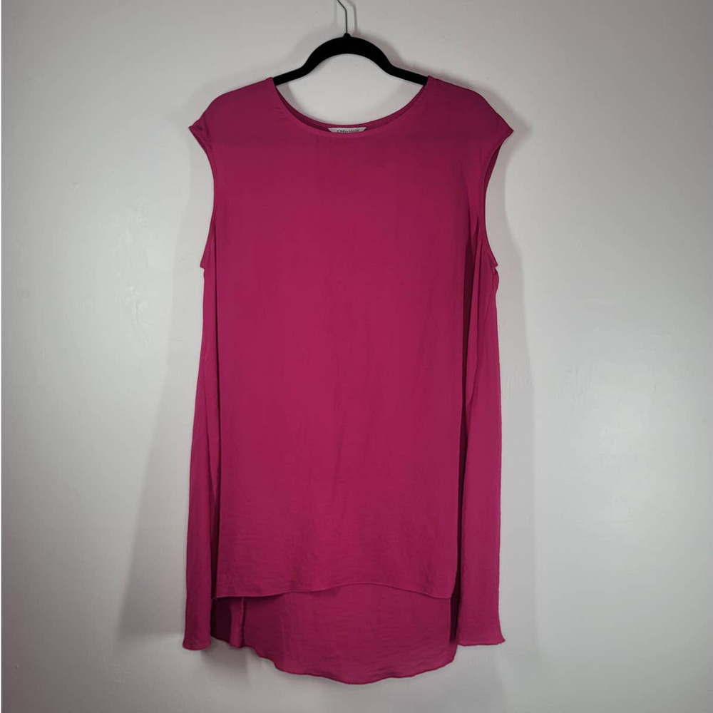 John Mark Sleeveless Round Neck High Low Tunic Top Fuchsia Pink Size Large